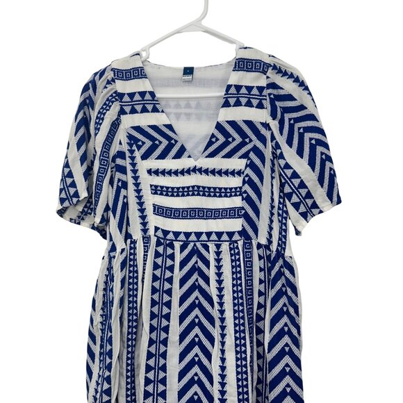 Old Navy Women Blue/White Geometric Print V-Neck Short Sleeve Dress SZ S Pockets - Picture 14 of 14